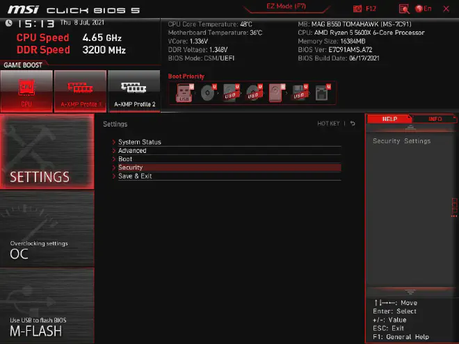 Security setting