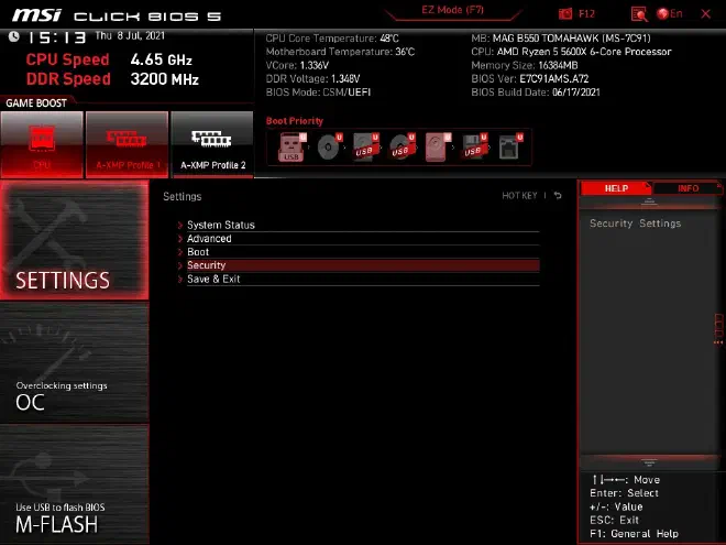 Security setting