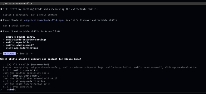 Extract Xcode internal skills