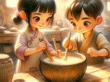 Lili and Xiaoming learn to make Laba porridge for the Laba Festival and share it with their family, experiencing the joy of sharing traditional food.