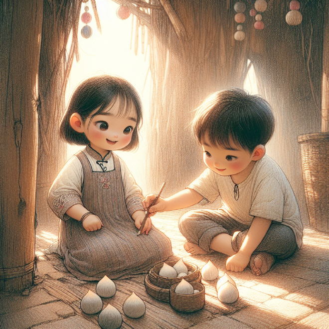 Xiao Ming and Lili learn to make tangyuan for Winter Solstice, bringing joy and warmth to their family.