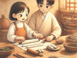 Xiaoming and Lili learn to make spring rolls together to prepare for the Spring Festival, and despite initial difficulties, they successfully create delicious snacks and enjoy a warm family gathering that emphasizes the importance of being together.