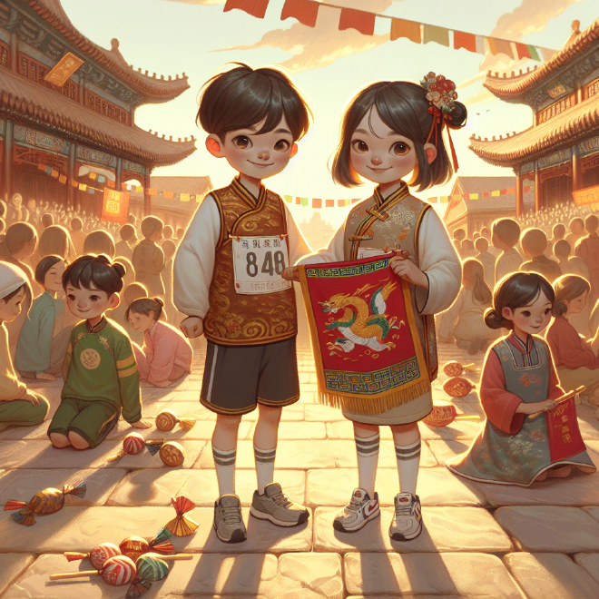 Lili and Xiaoming, good friends with different talents, support each other as Lili wins a race and Xiaoming creates a banner for their school's sports day.