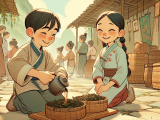 Lili and Xiaoming learn about tea picking and making at a tea farm, and happily share the tea they harvested with their family.