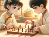 Lili patiently teaches Xiaoming to play Chinese chess, and Xiaoming, initially struggling, eventually finds the game enjoyable and insightful.