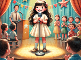 With her friend's support and practice, Lili overcame her shyness and delivered a wonderful singing performance at the school talent show.