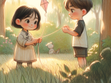 When Lily's kite gets stuck in a tree, her friend Xiao Ming helps her retrieve it with a branch, and they continue to enjoy their day in the park.