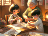 Lily and Xiaoming learn paper-cutting from Grandma Li and decorate their home with their creations, bringing them joy and warmth.