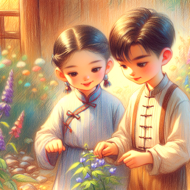 Lili and Xiaoming plant and care for a small tree together, learning the importance of nurturing both nature and their friendship.