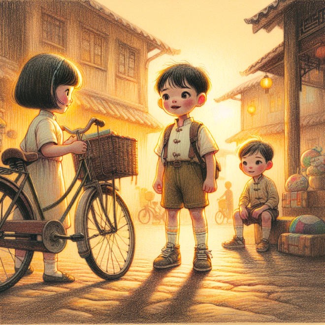 Having learned to ride a bicycle, Xiao Ming gets lost on his way to his friend's house but eventually finds it after asking for directions and learns the importance of asking for help.