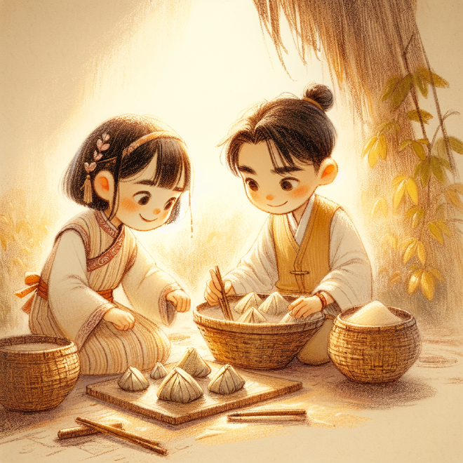 Lili learns to make zongzi with her grandmother's patient guidance and encouragement, overcoming her initial difficulties to create a beautiful zongzi for the Dragon Boat Festival.