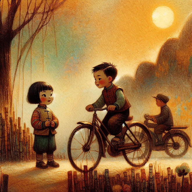 Through perseverance and practice, Xiao Ming overcomes initial setbacks and learns to ride a bicycle, finding joy and freedom in his newfound skill.