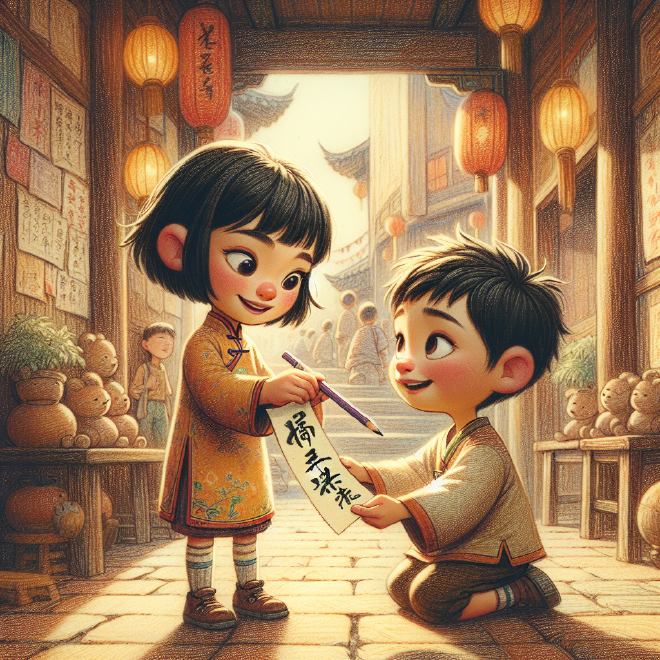 Lili encourages her friend Xiaoming to persevere in learning Chinese by gifting him a calligraphy that says 'Persistence is Victory.'