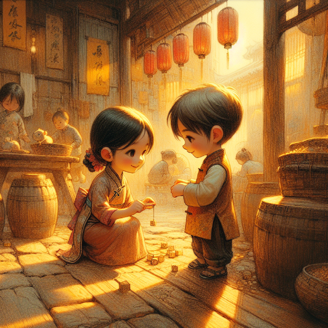 Two friends, Xiaoming and Lili, work together to decorate red lanterns and make New Year's blessing cards for Chinese New Year, creating a festive atmosphere in preparation for the holiday.