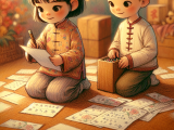 Xiaoming and Lili wrote down their New Year's wishes on paper, folded them into a box to open next year, and went to bed after wishing each other a happy new year.