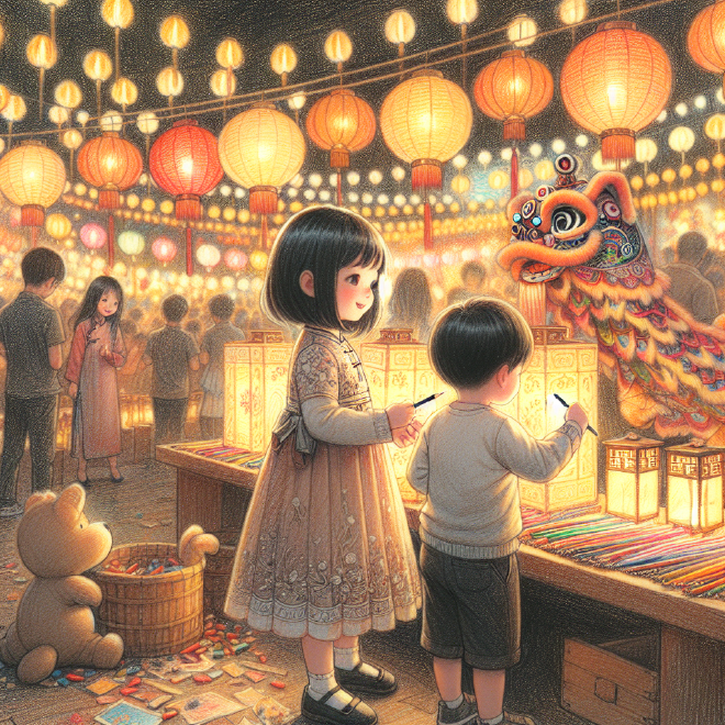 Xiaoming and Lili attend a Lantern Festival exhibit on February 22, 2026, where they enjoy colorful lanterns, dragon dance performances, and make their own lanterns, creating joyful memories together.