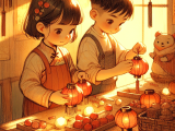 Xiao Ming and Lili prepare for the Lantern Festival by making red lanterns and creating riddles together, then celebrate with family and friends who enjoy eating tangyuan and solving their riddles.