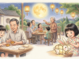 As Mid-Autumn Festival approaches, Xiao Ming helps his father make mooncakes while Lili makes a beautiful rabbit lantern. That evening, the family sits outside eating mooncakes and admiring the full moon as Grandma tells the story of Chang'e. The children learn that the festival is about family reunion and spend a very happy holiday together.