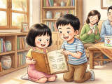 Lili and Xiaoming discover their grandfather's old notebook filled with poems and landscape paintings while tidying the bookshelf. They decide to give it to their Chinese teacher for Teachers' Day along with a handwritten thank-you card, and their family discusses how much the teacher has helped them.