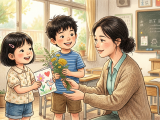 As Teacher's Day approaches, Lili and Xiaoming prepare a handmade card and fresh flowers from the garden as gifts for their beloved Chinese teacher, Teacher Wang. When they give her the presents, she thanks them and explains that the best gift for a teacher is watching her students learn and grow. Inspired by her words, the two children feel proud and commit to studying harder every day.