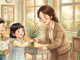 To celebrate Teacher's Day, Xiaoming and Lili pick wildflowers on their way home and make a card together, with Lili drawing flowers and Xiaoming carefully practicing his writing until it looks neat and beautiful. On the morning of Teacher's Day, they arrive at school early and give the flowers and card to their teacher. The teacher is deeply touched and tells them it is the best gift she has ever received.